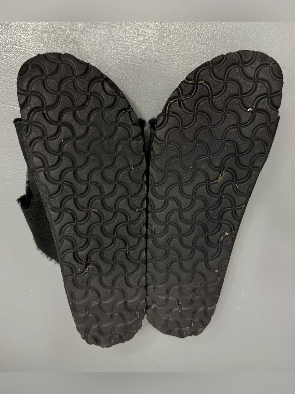 Birkenstock Black Shearling Suede Arizona Slide Sandals